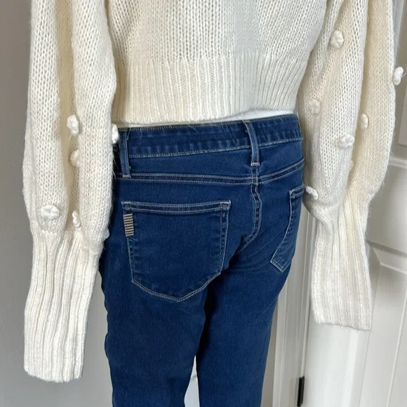 Farm Rio Floral Applique Lantern Sleeve Sweater Cream Mock Neck Trendy Sz S - Picture 9 of 16